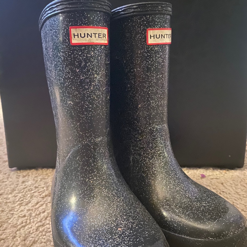 Little Kids HUNTER Sparkle Black Rain Boots